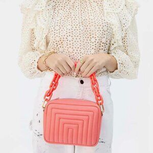 Clare V. | Midi Sac, Channel Nappa Quilted Bright Coral with additional strap